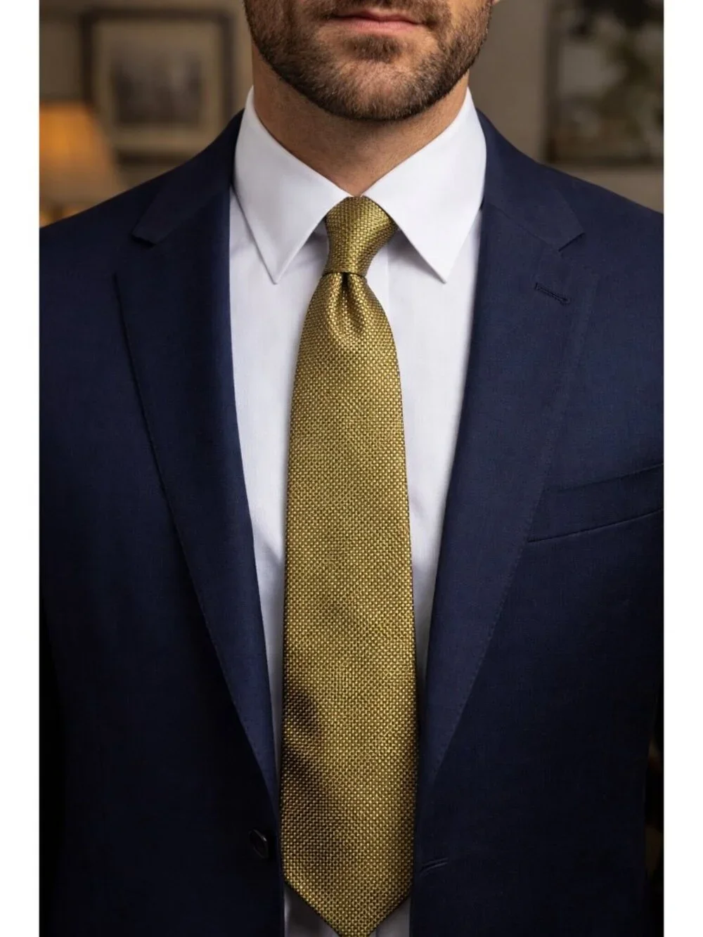 Vintage Henry Jacobson Silk Tie Gold Geometric Pattern Classic Mens Necktie